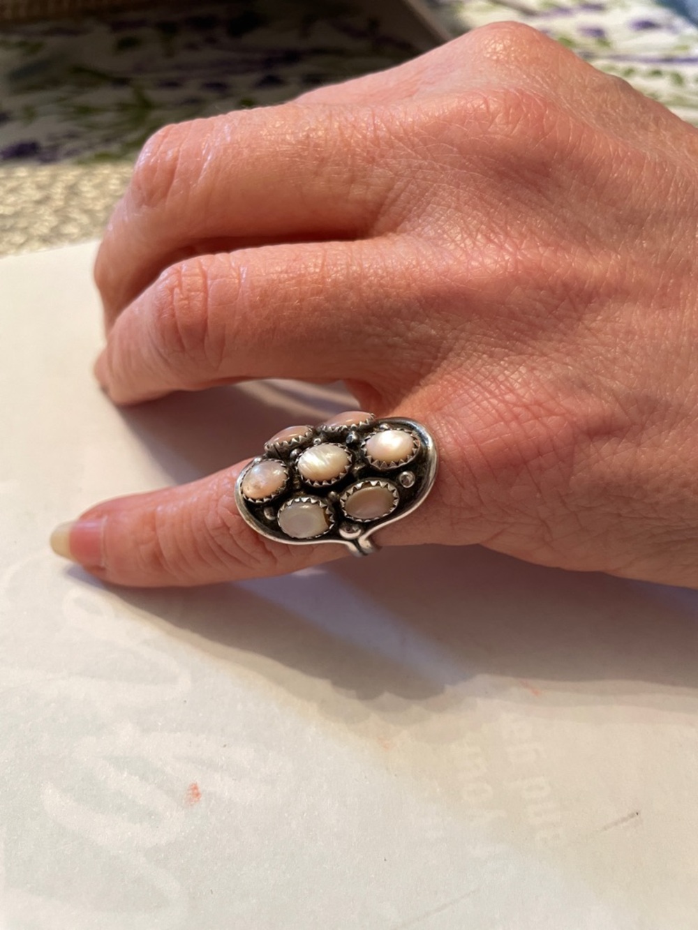 Navajo Opal Cluster Cluster Sterling Ring Size 6.5 Native American Vintage